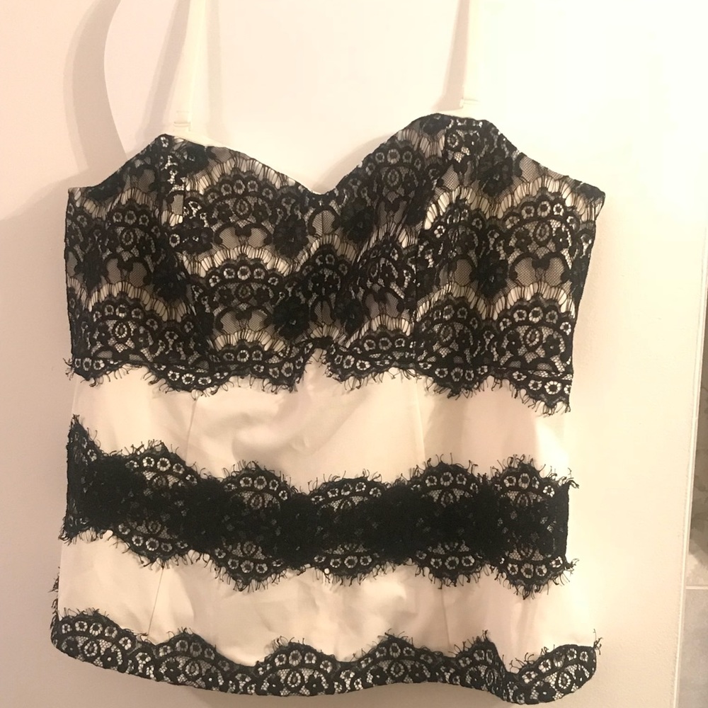 Black lace & white satin top